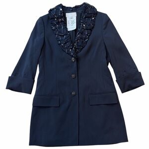 Badgley Mischka Tailored Blazer Coat with Removeable Sequin Ruffled Collar